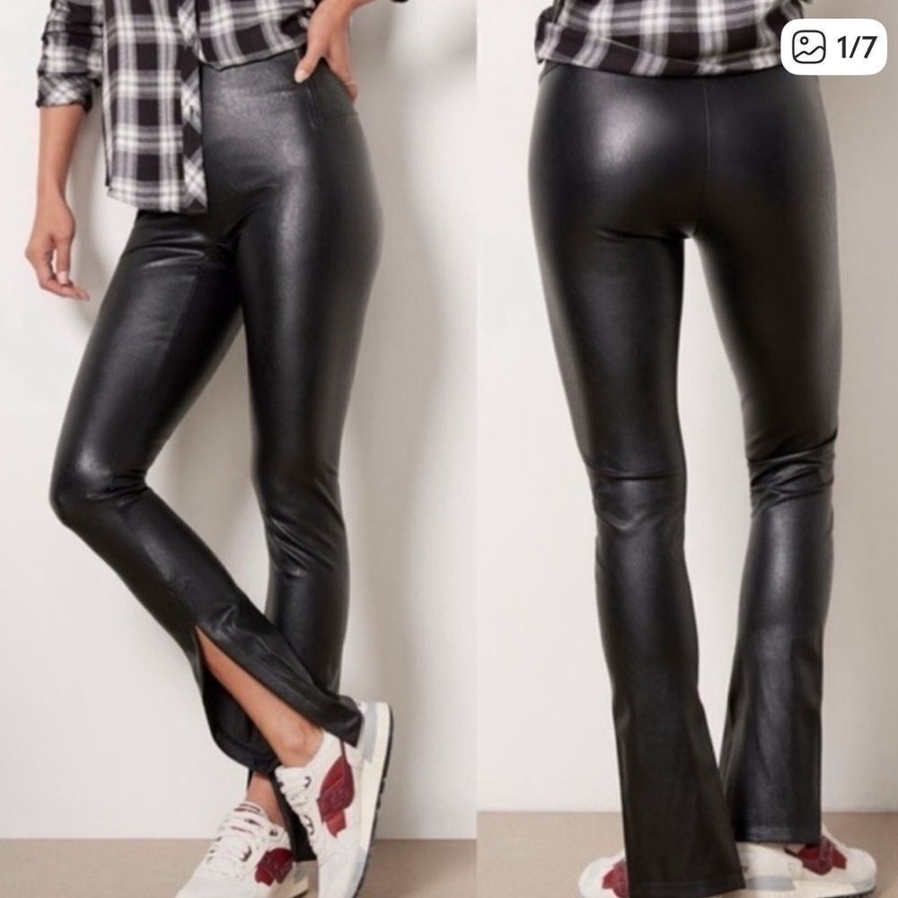 Spanx Black Faux Leather Like Front Slit Pants